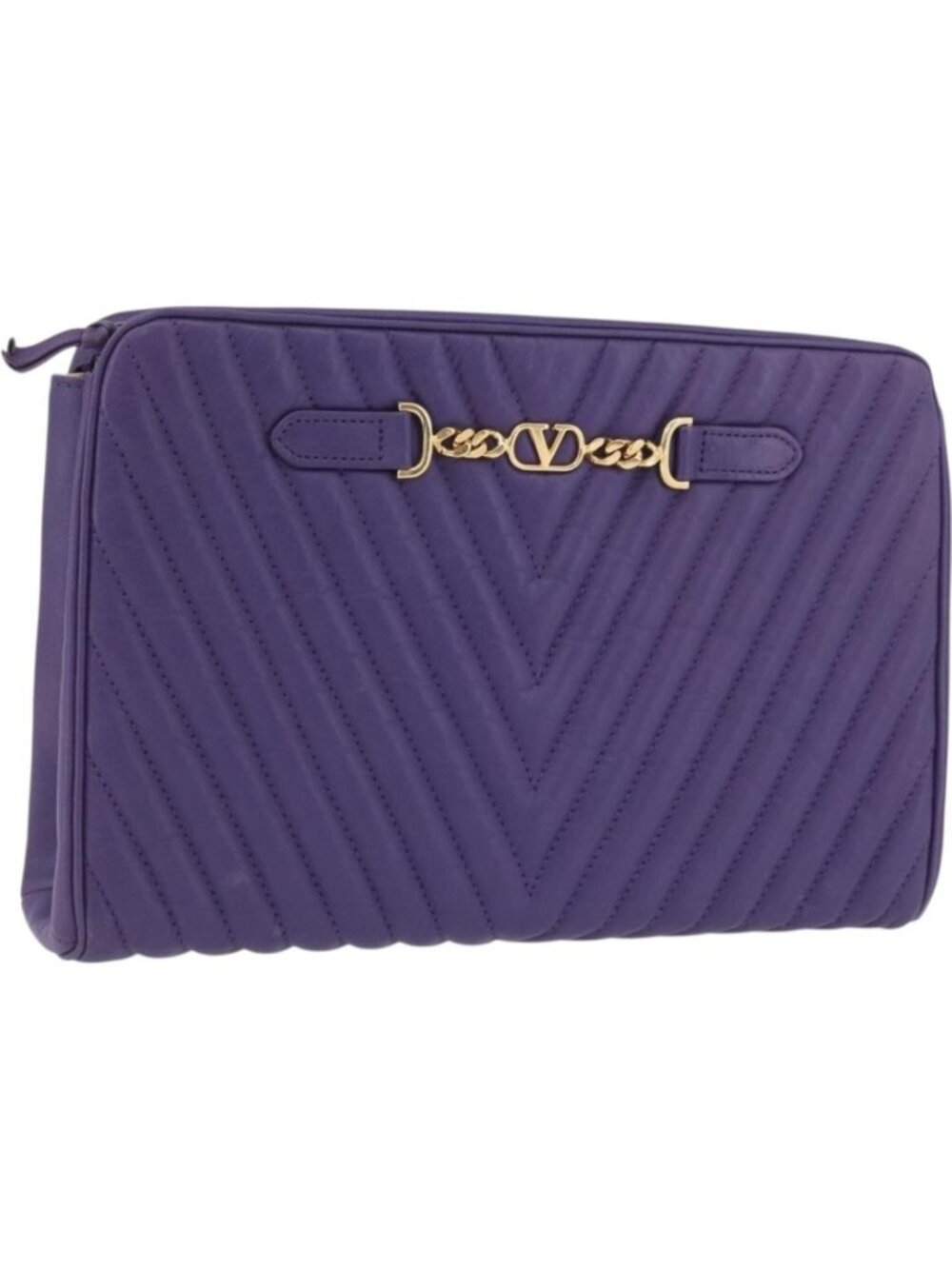 VALENTINO Clutch Bag Leather Purple Gold